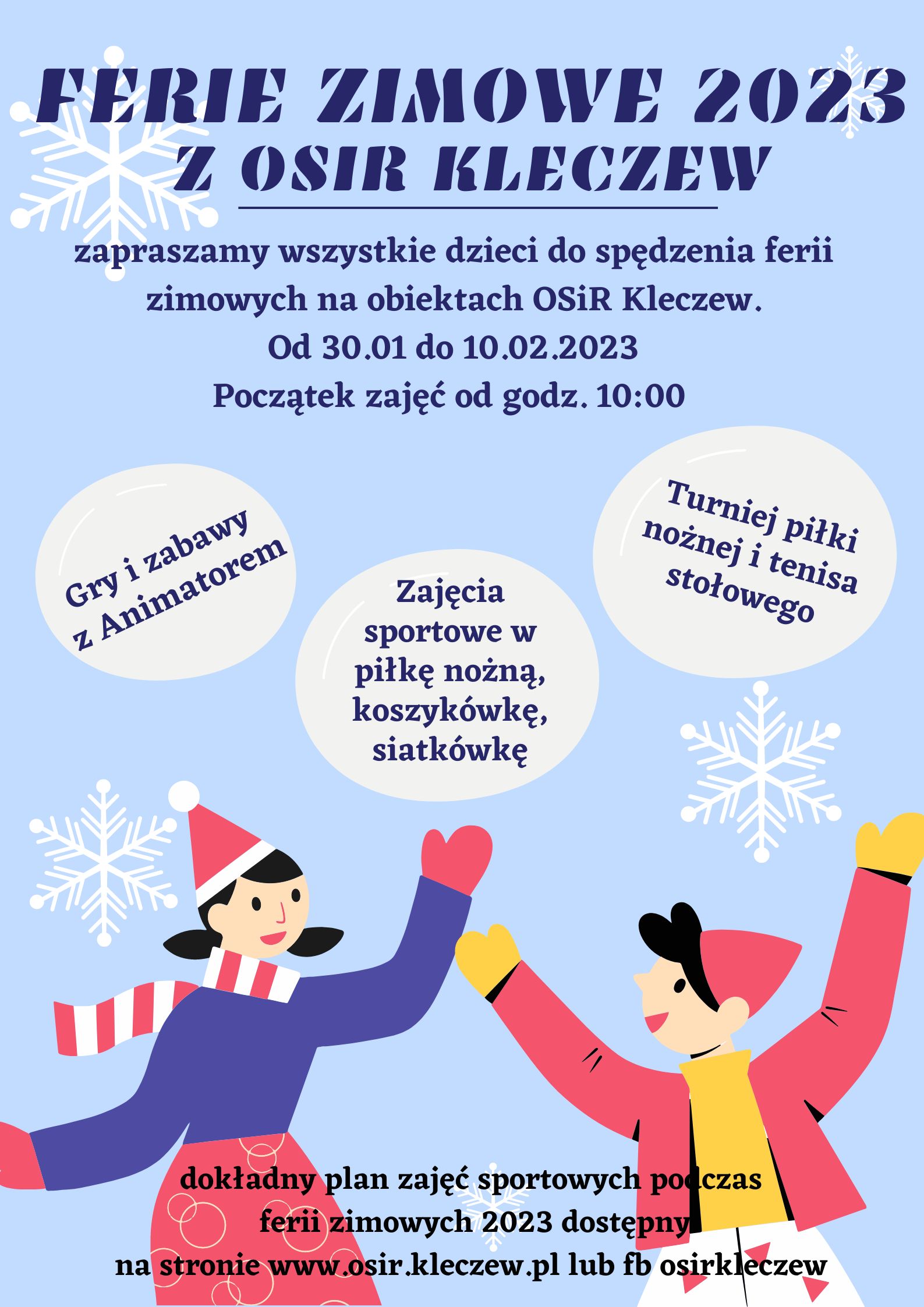 Plakat z informacjami o feriach zimowych